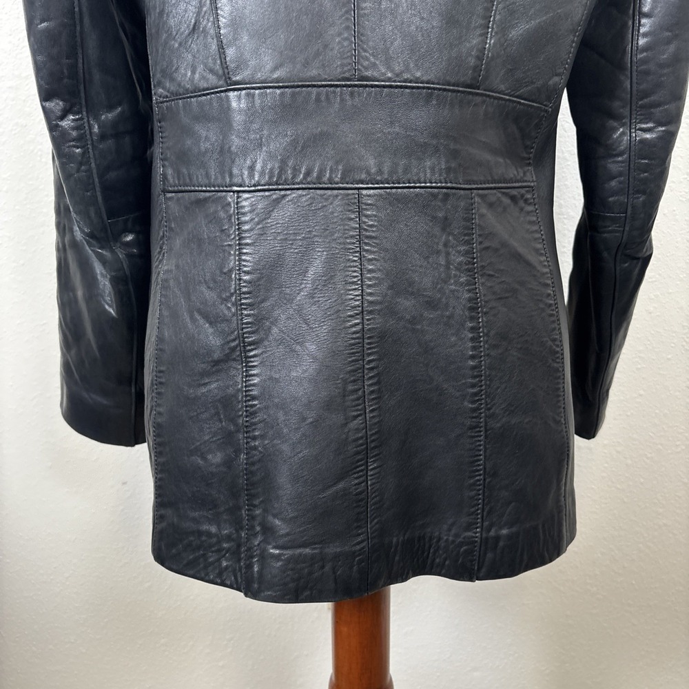VTG Black Leather Blazer Jacket Anonymous John Carlisle 3 Button Front - Picture 9 of 16